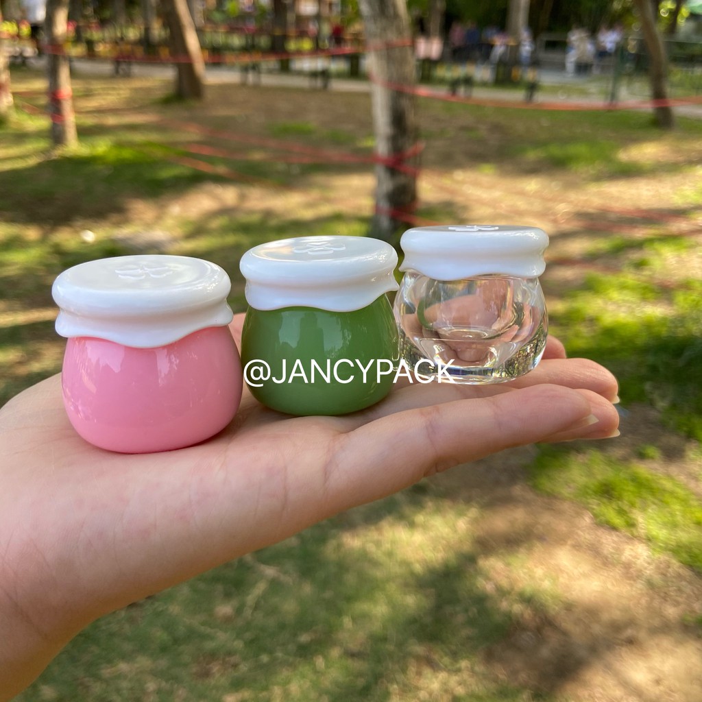 Jancy PACK กระปุกเปล่า ทรงกลม สีชมพู ขาว น่ารัก พร้อมฝาปิด สําหรับใส่ครีมขัดริมฝีปาก 10 กรัม