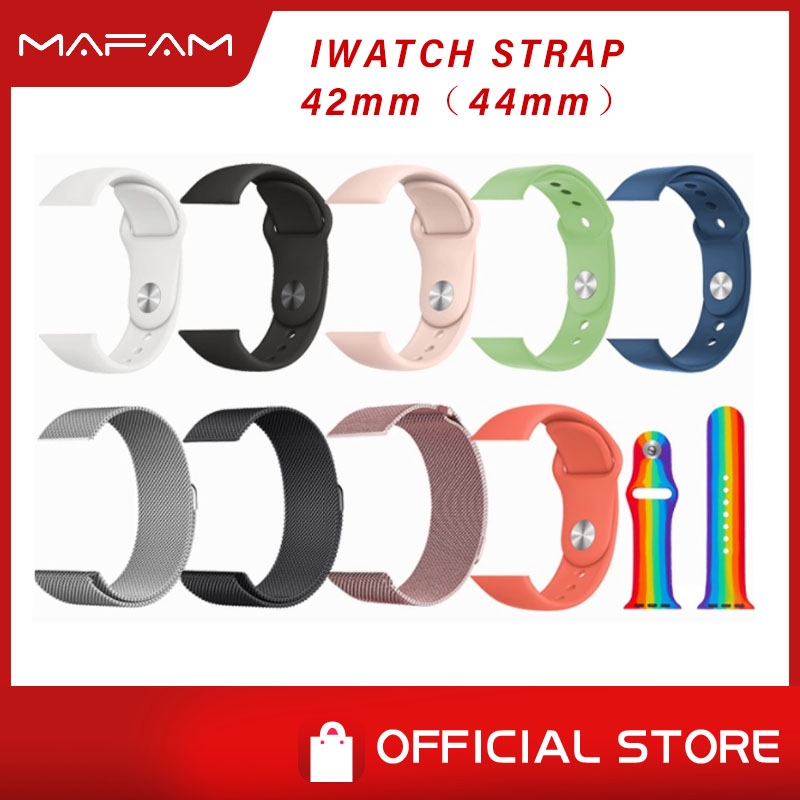 Mafam Ready stock 42mm(44mm) Smart Bracelet Silicone Metal Band Strap Bracelet Smartwatch Accessories for Watch 5 IWO 8 IWO 12 Pro W68 T500 Q99 W55