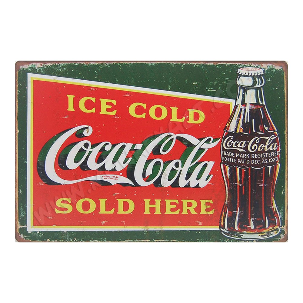 ป้ายสังกะสีวินเทจ Ice Cold Coca Cola, Sold Here