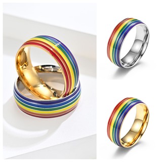 Women Jewelry Titanium Steel Ring Rainbow flag Pull ring qf008