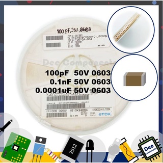 0.0001uF 0.1nF 100pF 0603 ± 5% 50V C0G C1608C0G1H101JT000N TDK 2-A2-18 (ขายยกแพ็ค 1 แพ็ค มี 100 ชิ้น)