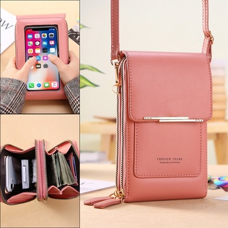 กระเป๋าหนังนิ่มผู้หญิง Touch Screen Wallet กระเป๋าโทรศัพท์มือถือ กระเป๋าสะพาย กระเป๋าสะพายหลัง