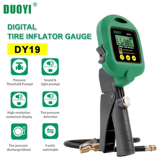 DUOYI DY19 Inflator ปั๊มแบบพกพาเครื่องอัดอากาศสำหรับรถจักรยานยนต์จักรยานเรือยาง Inflator สมาร์ทดิจิตอลความดันยางทดสอบ เครื่องปั๊มลมยางดิจิทัล แบบพกพา สําหรับรถจักรยานยนต์ เรือ รถยนต์