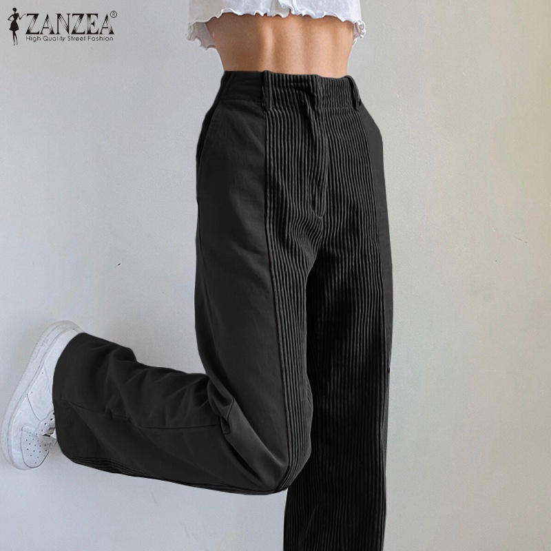 Zanzea กางเกงขายาวลําลองแฟชั่นสําหรับสตรีขากว้างสีพื้นทรงหลวมสีพื้น #8