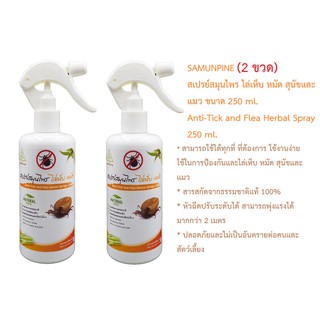 (2 ขวด) SAMUNPINE สเปรย์สมุนไพร ไล่เห็บ หมัด สุนัขและแมว ขนาด 250 ml. / Anti-Tick and Flea Herbal Spray  250 ml.