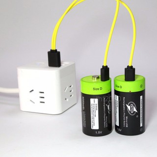 ZNTER ถ่านชาร์จ size D 1.5V 6000mAh จำนวน 2 ก้อน ชาร์จผ่านสาย Micro USB ชาร์จง่าย ใช้งานสะดวก