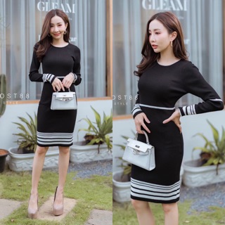 พร้อมส่ง👍 เดรสไหมพรมเนื้อดีเก็บทรงเข้ารูป ใส่แล้วดูไม่อ้วน ไม่โป๊ะ ให้ลุคดูแพง สามารถใส่ได้ทั้งทำงานและ chill out