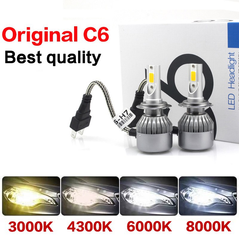 C6 ไฟหน้า LED 4300k C6 HID LED 12V COB Led H4 H3 H1 H7 H8 H11 9006 9005 881 880 ชุด Wira myvi 1 คู่