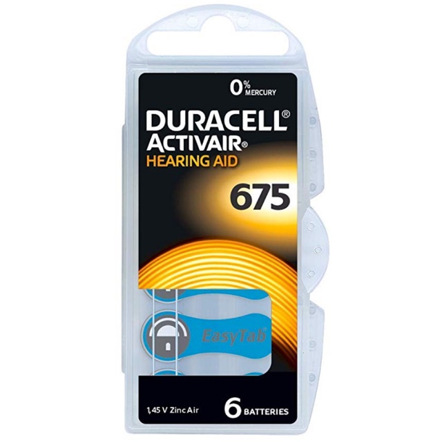 Duracell ถ่านเครื่องช่วยฟัง ถ่านกระดุม ถ่านหูฟังคนแก่ ขนาด 675/PR44 แพ็ค 6 ก้อน ถ่านอุปกรณ์ช่วยฟังนำ