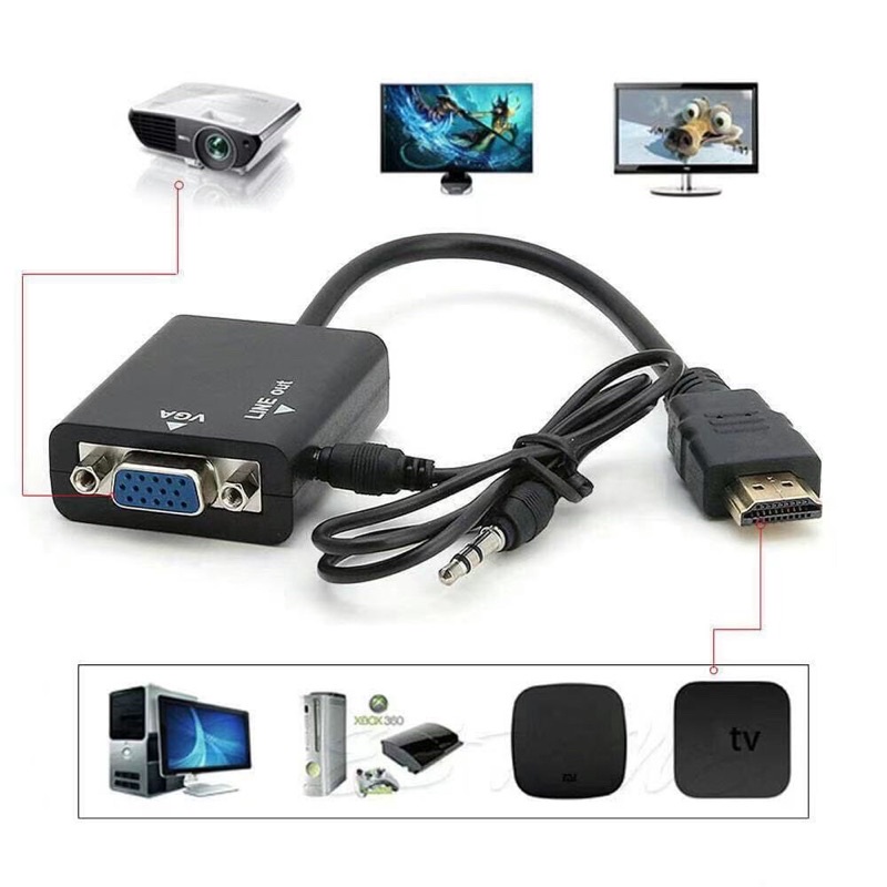 HDMI Male to VGA With Audio HD Video Cable Converter Adapter 1080P