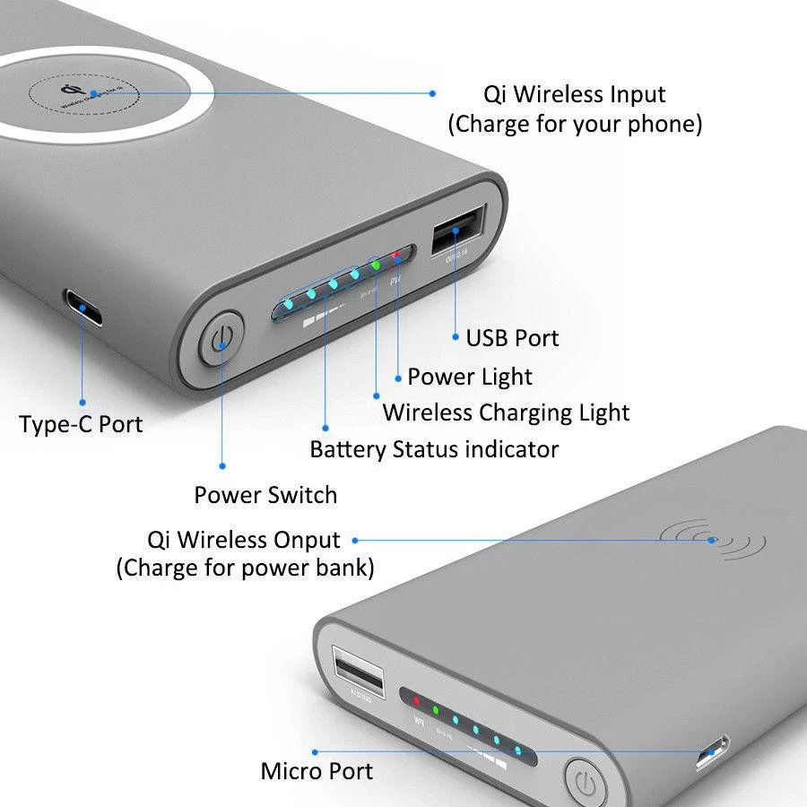 Power Bank แบตเตอรี่สำรองไร้สาย ความจุ 20000 mAh ชาร์จไร้สายและมีสายได้ Qi Wireless แท้ 100% thumbnail 6