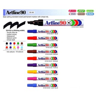 Artline ปากกาเคมี มาร์คเกอร์ เมจิก อาร์ทไลน์ EK-90 Marker หัวตัด 2.0-5.0 มม. เขียนทุกพื้นผิว กันน้ำ