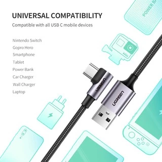 UGREEN รุ่น US284 สายชาร์จ USB C Fast Charge 90 Degree Cable Quick Charge 3.0 สำหรับ Galaxy Note 10