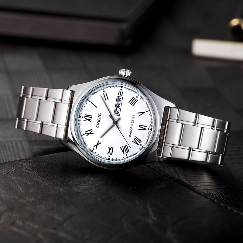 นาฬิกา Casio รุ่น MTP-V006D-7B  นาฬิกาข้อมือผู้ชาย สายสแตนเลส หน้าปัดขาว - ของแท้ 100% รับประกันสินค้า 1 ปีเต็ม