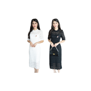 โปรโมชั่น : 2PM A35 เดรสลูกไม้ คอกลม อกตัด ทรงตรง เดรสยาว 40นิ้ว ไชส์ใหญ่ M L XL XXL