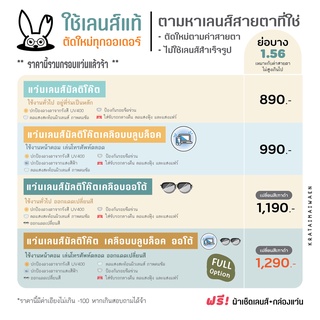 แว่นสายตา ตัดเลนส์สายตา ย่อบาง 1.56 / 1.6 (มัลติโค้ต-บลูบล็อก-ออโต้-บลูบล็อคออโต้) กระต่ายหมายแว่น แถมฟรีกรอบแว่นตา