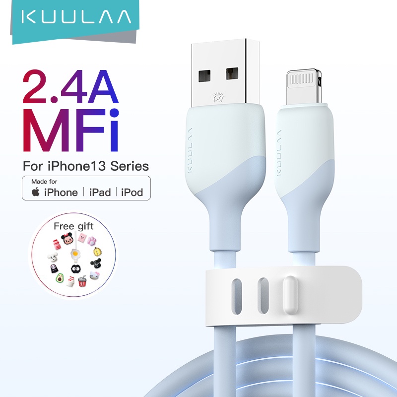 Kuulaa A-L Macaron สายซิลิโคนเหลว MFIQC4.0 3.0 Fast สายชาร์จข้อมูล KL-X58 30W USB-A ถึง Lightning สา