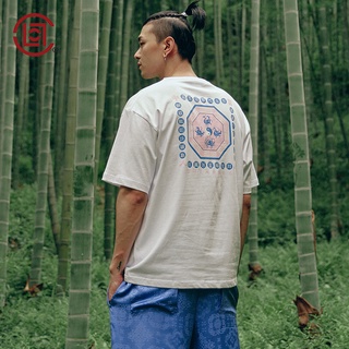 เสื้อยืดแขนสั้น พิมพ์ลายหยินหยาง สีขาว สไตล์จีน 888