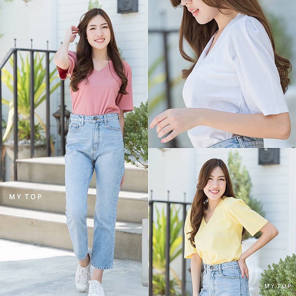 My top G218 เสื้อยืดคอวี แขนจีบรุ่นใหม่ CARDIGAN_NISTA (MT21E)