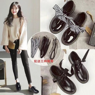 🚚ส่งจากไทย🚚ไซส์35-43รองเท้าผู้หญิงไซส์ใหญ่41รองเท้าหนังสีดำ42รองเท้าลำลองทุกคู่รองเท้ามอเตอร์ไซค์สไตล์ญี่ปุ่น
