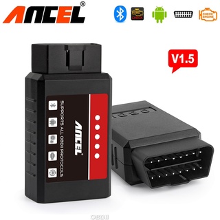 Ancel Elm327 OBD2 เครื่องสแกนเนอร์ บลูทูธ V1.5 OBDII เครื่องมือวิเคราะห์