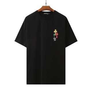 เสื้อยืดโอเวอร์ไซส์เสื้อผ้า Chrome HeartsChrome Hearts♟✖♛2021 ฤดูร้อนใหม่แบรนด์แฟชั่น Crowe heart Jesus cross เสื้อยืดลำ