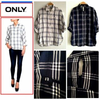 ONLY Plaid Shirt เสื้อเชิ้ตลายสก๊อตของผู้หญิง ผ้าบางเบาใส่สบายๆ󾬐󾮟🏻 สินค้าใหม่ชนชอป ของแท้󾭻%󾬆️