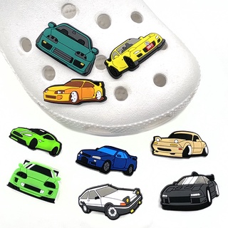 การ์ตูนรถ Croc Jibbits สําหรับเด็ก รถบรรทุก Jibitz Charm Pin Racing Car Shoe Charms Jeep Jibits Crocks อุปกรณ์ตกแต่งรองเท้า