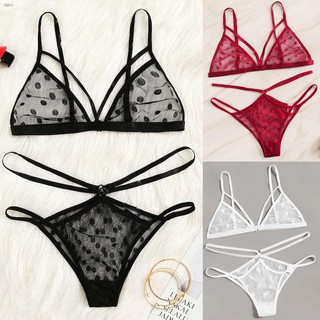 Korean Style Fashion Women Sexy Lace Halter Backless Bra Thong Sleepwear Lingerie Set S-2XL