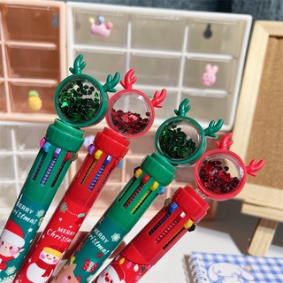 ปากกาลูกลื่นน่ารัก 10 สี สร้างสรรค์ เครื่องเขียนคริสต์มาส ปากกาน้ํามันกด ปากกาสี ของขวัญนักเรียน คาวาอี้