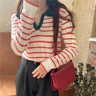 💕Miki-Shop*13สี*พร้อมส่งเสื้อไหมพรมคอปกแขนยาว สไตล์ญี่ปุ่น81018-1