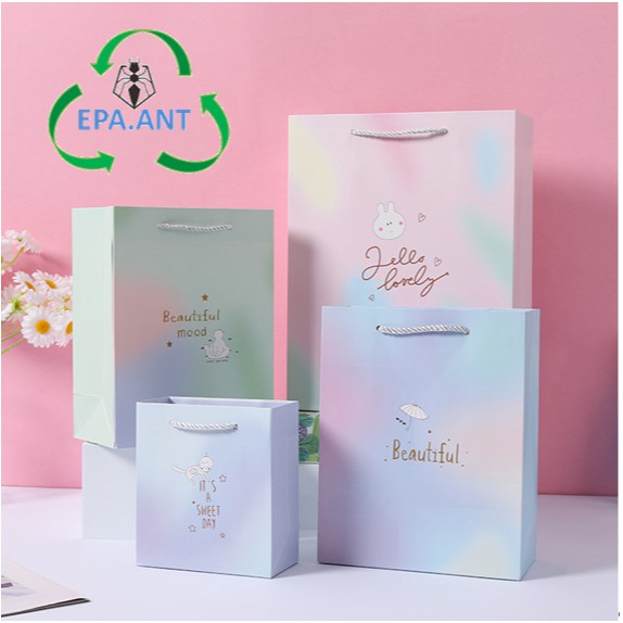 EPA ถุงกระดาษสีเรนโบว์ ถุงหูหิ้วลายการ์ตูน กระดาษพรีเมี่ยม
