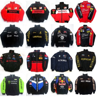 F1 เสื้อแจ็กเก็ตลําลอง ผ้าฝ้าย สไตล์ยุโรป อเมริกัน เรโทร สําหรับขี่รถจักรยานยนต์