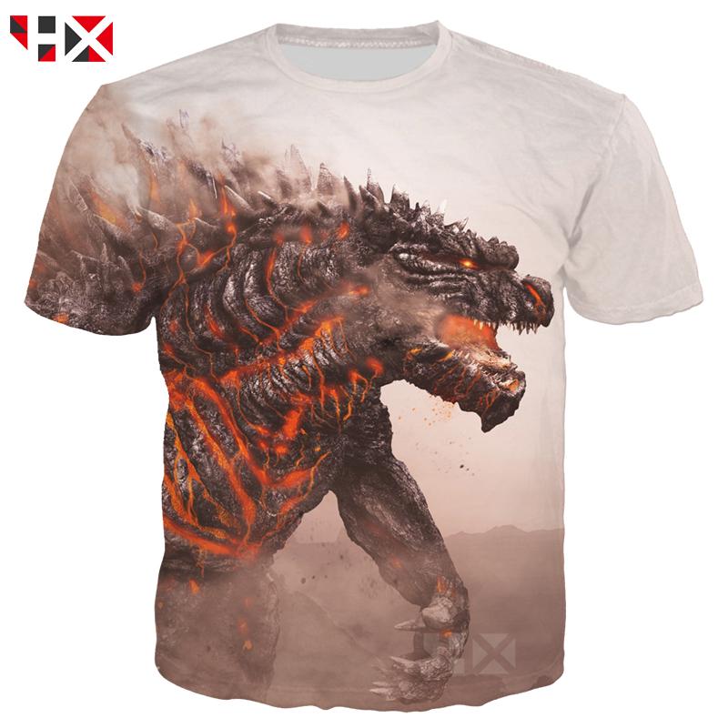 เสื้อยืดแขนสั้นพิมพ์ลาย Godzilla : King Of The Monster 3 D สําหรับผู้ชายเสื้อยืดลายทาง