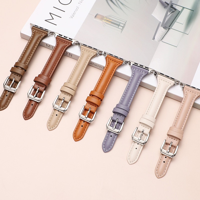 Soft leather สายนาฬิกาข้อมือหนังนิ่ม สําหรับ Watch Strap Series11 10 9 8 7 SE 6 5 4 3 2 1 ขนาด 41 มม. 45 มม. 38 มม. 40 มม. 42 มม. 44 มม. สาย i watch Strap