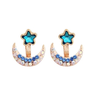 ต่างหูแบบติดหู ลายพระจันทร์และดวงดาว Moon &amp; Star stud earrings