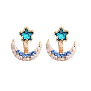 ต่างหูแบบติดหู ลายพระจันทร์และดวงดาว Moon &amp; Star stud earrings