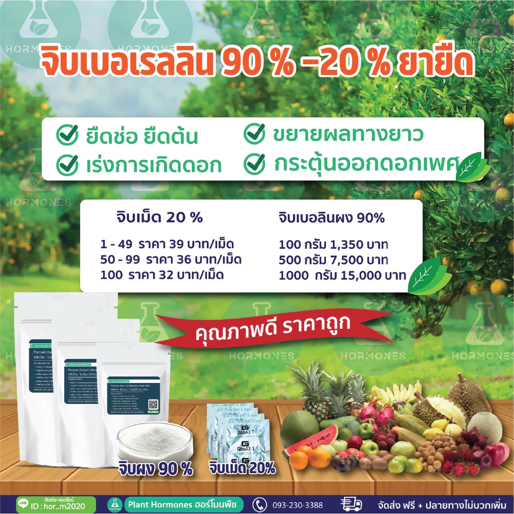 จิบเบอเรลลิน #(GA3 Gibberellic Acid Berelex 90%) ( ชนิดผง )100กรัม