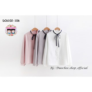 DC6102-106 เสื้อคอตั้งติดริบบิ้น