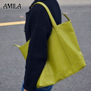 AMILA กระเป๋า กระเป๋าสตรี กระเป๋าสตรี ใหม่สีทึบความจุขนาดใหญ่ INS ง่ายพร็อพกระเป๋าหนึ่งไหล่ Tote กระเป๋า