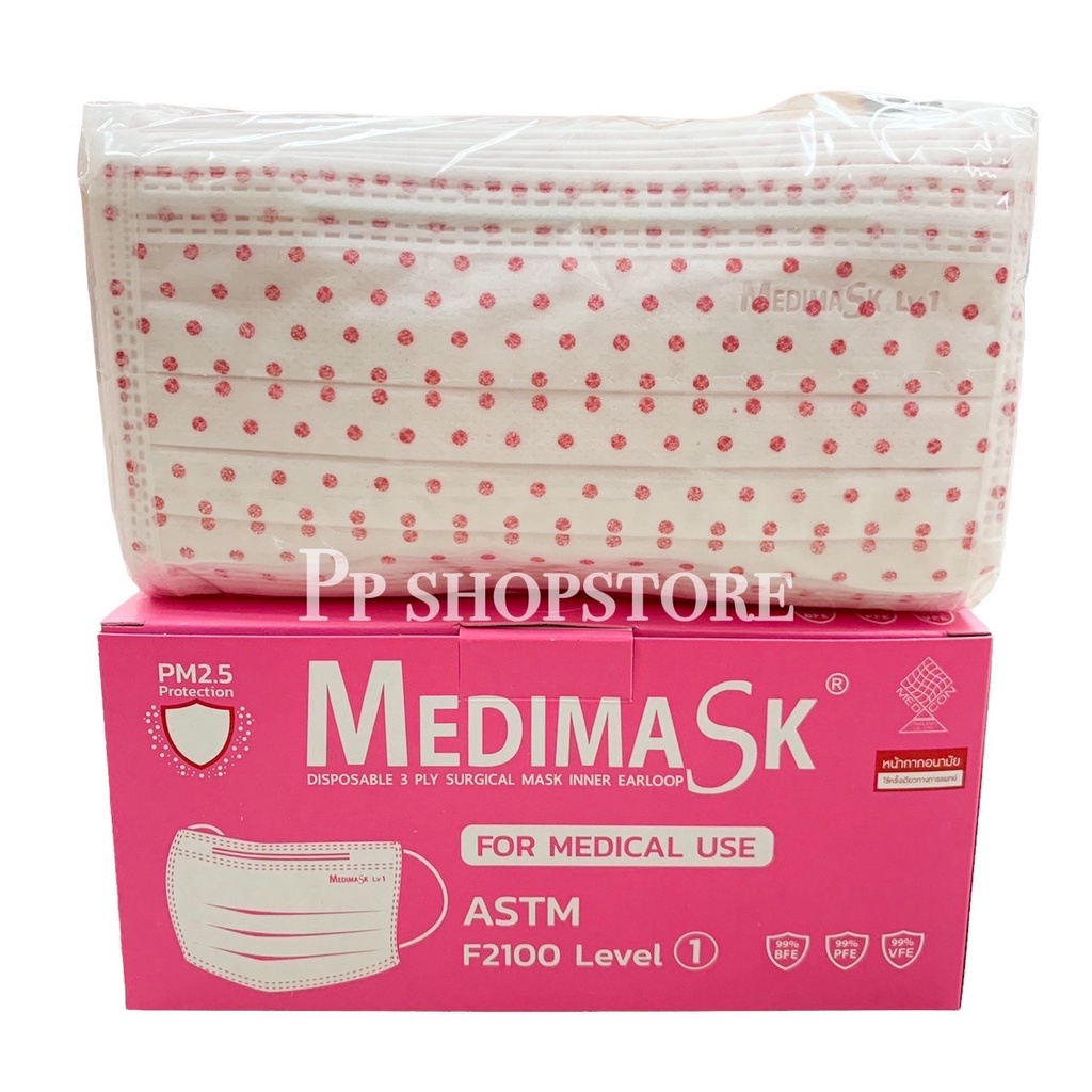 Medimask  Facemask หน้ากากอนามัยลายจุด (สีชมพู) เกรดทางการแพทย์