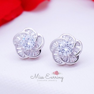 Miss Earring ต่างหู cz ตุ้มหู cz ต่างหูติดหูดอกไม้ อะไหล่เงิน สวยแวววาว น้ำหนักเบา ปราศจากนิเกิ้ล พร้อมส่ง