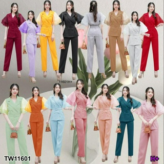 TW11601  Set เสื้อแขนระบาย+กางเกงขายาว+เข็มขัด