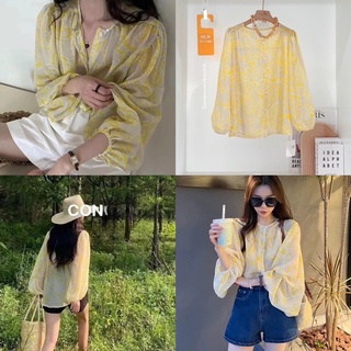 เสื้อแขนยาวผ้าปริ้นลาย ติดกระดุมหน้าทรงoversize เนื้อผ้าซีทรูบางๆใส่สบายมากเลยค่าา 🇰🇷