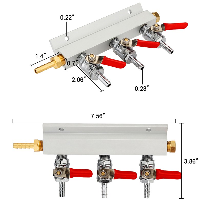 The Weekend Brewer 3-Way 5/16" Barb CO2 Distributor Manifold With Integrated Check Valves