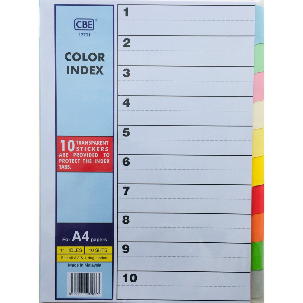 CBE 13701 COLOUR INDEX A4 10SHEETS