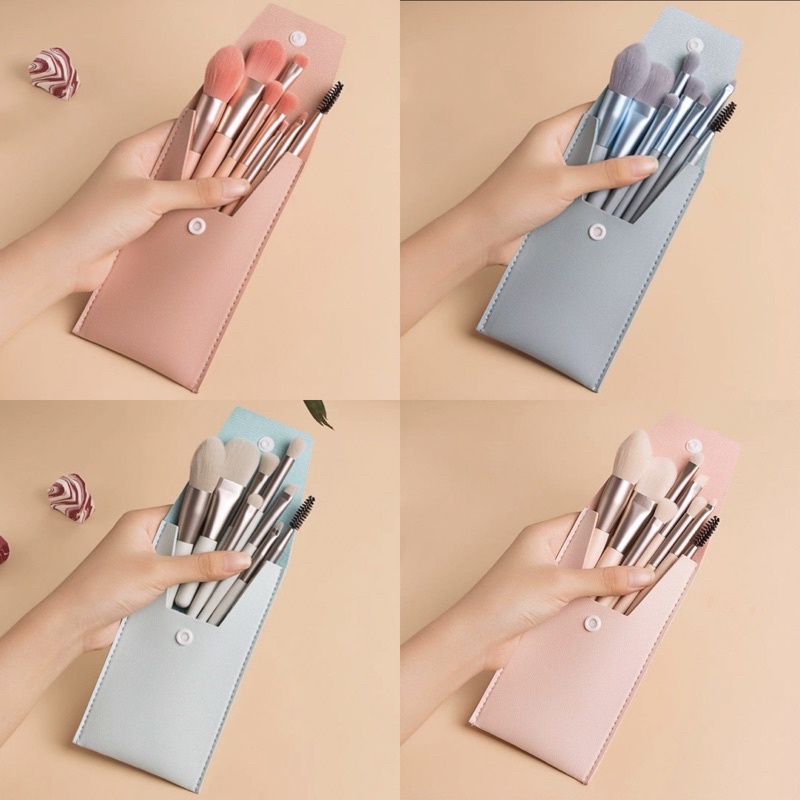 B-11 สินค้าพร้อมส่ง ⚡️ชุดแปรงแต่งหน้า 8 ชิ้นพร้อมถุง ขนาดพกพา​ ​ปัดแก้ม ทาตา คิ้ว และปาก ขนแปรงนุ่ม ไม่ทำร้ายผิว ราคา ถูกที่สุด ดีลบีเคเค