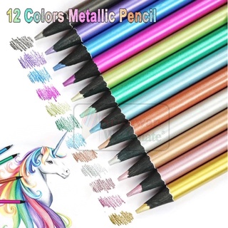 ดินสอสีไม้เมทาลิค 12 สี Metallic Color Pencil สีไม้เขียนกระดาษดำ ไส้ใหญ่พิเศษ 3mm. ดินสอสีไม้ ดินสอสี สีไม้ Nami Art