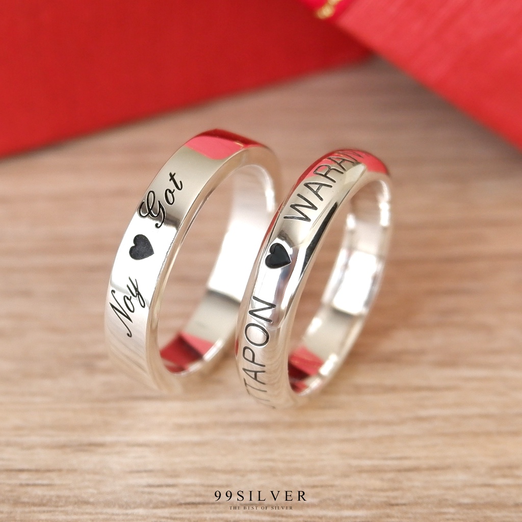 Set แหวนคู่รักสองวง เงินแท้หน้ากว้าง 4 มิลลิเมตร แบบเรียบและโค้ง (ได้แหวน 2 วง) (RB1X2-3X2)