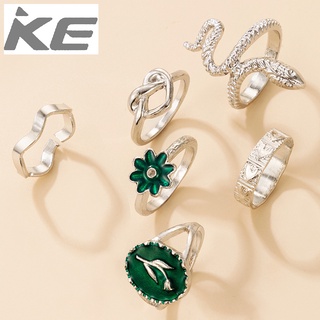 Ring Snake Element Green Drop Color Vintage Silver 6-Piece Ring for girls for women low price